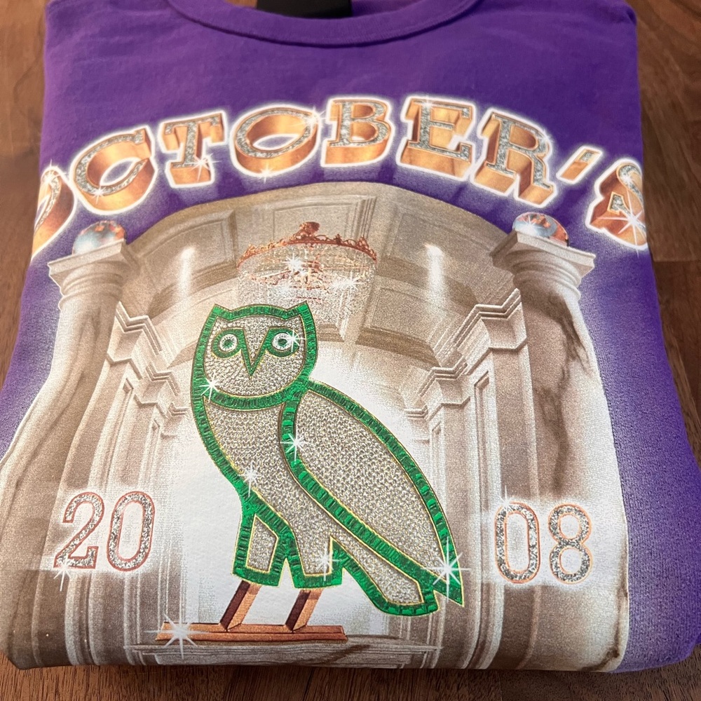 OVO Purple Graphic Sweatshirt with Green Owl Design NWOT